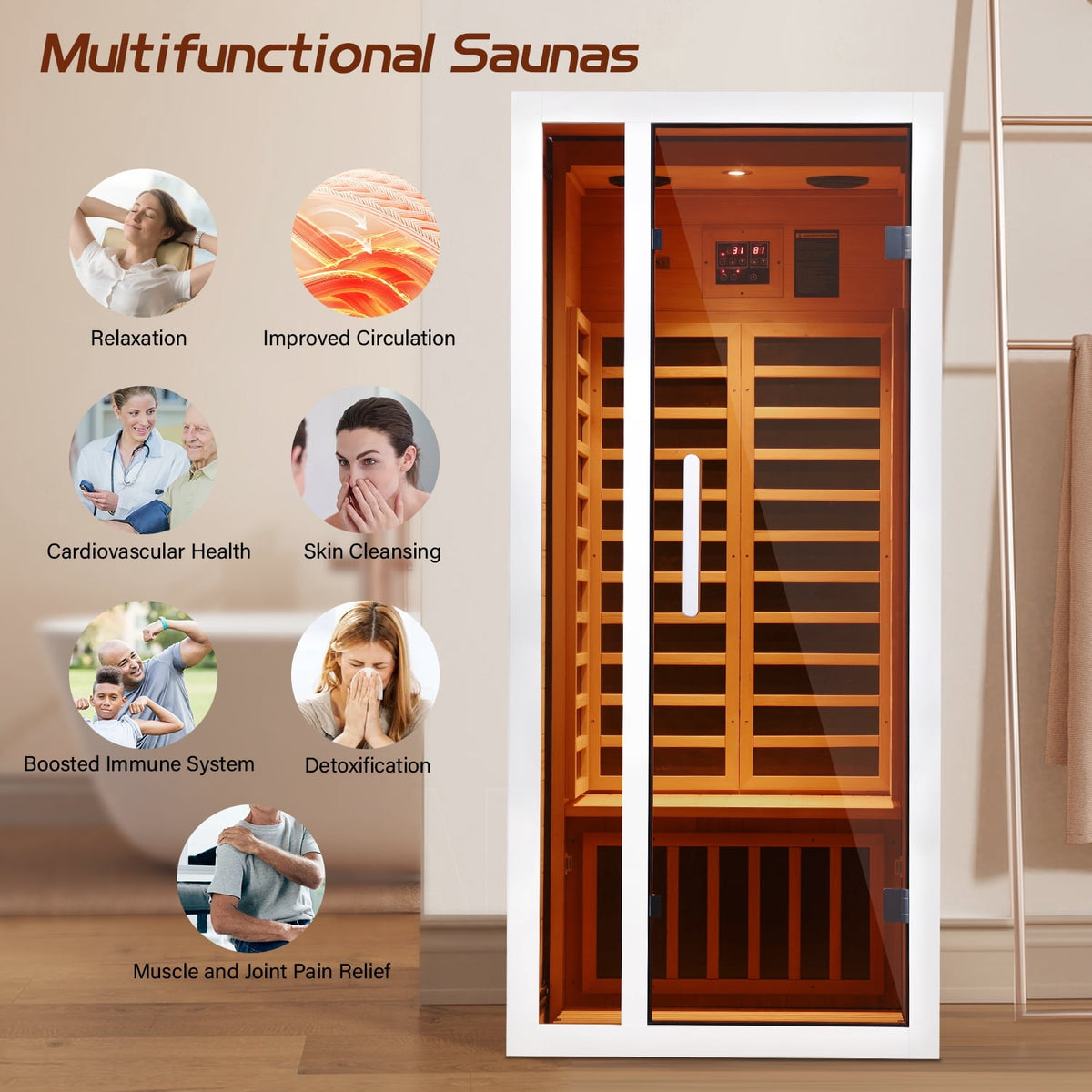 Transform Your Home with the 1-Person Extendable FAR Infrared Sauna – Enjoy Luxurious Relaxation with Hemlock Wood, Bluetooth Speaker, LED Lights, and Digital Control