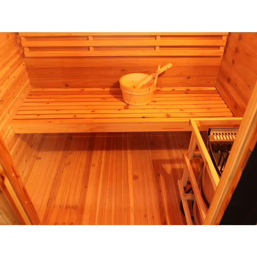 Seneca 3-Person Outdoor Contemporary Hemlock Wet/Dry Sauna with 6.0 Kw Harvia Heater