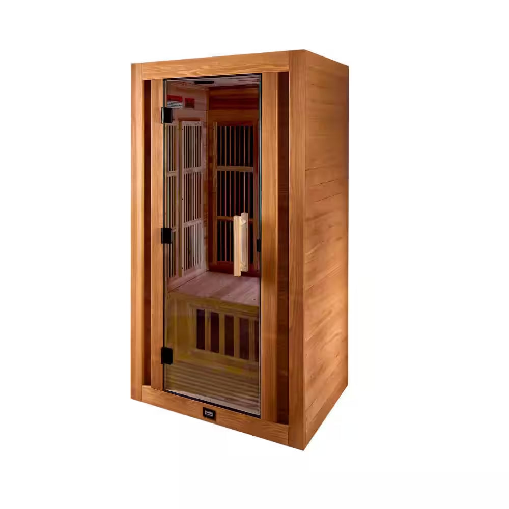 Rylan 1-Person Indoor Cedar Infrared Sauna with 8 Carbon Far-Infrared Heaters, Red Light Therapy and Chromotherapy
