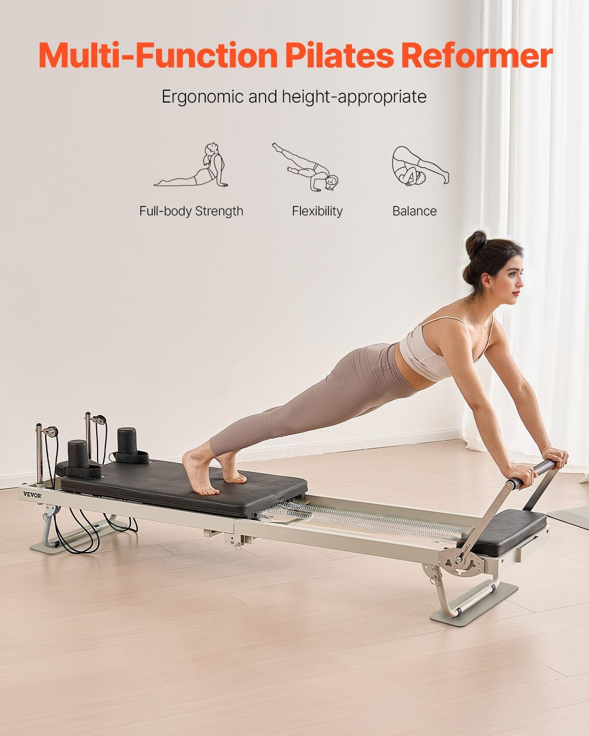 Pilates Reformer Foldable, Suitable for Intermediate and Beginners Users, Pilates Equipment for Home Gym Studio Use with 4 Adjustable Resistance Spring, up to 400 LBS