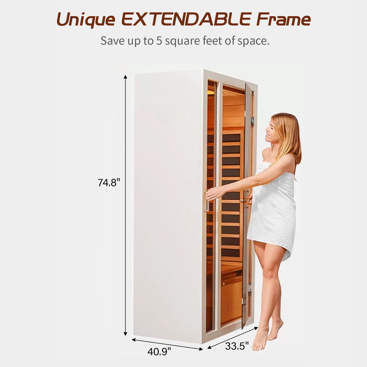Transform Your Home with the 1-Person Extendable FAR Infrared Sauna – Enjoy Luxurious Relaxation with Hemlock Wood, Bluetooth Speaker, LED Lights, and Digital Control