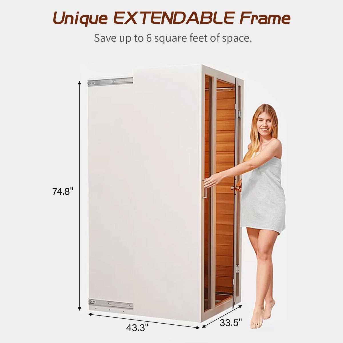 Transform Your Home with the 1-Person Extendable FAR Infrared Sauna – Enjoy Luxurious Relaxation with Hemlock Wood, Bluetooth Speaker, LED Lights, and Digital Control