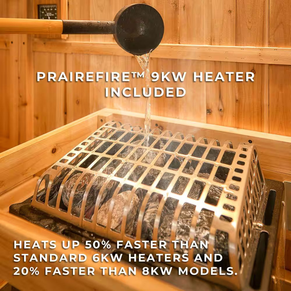 Paxton 4-Person Outdoor Cedar Traditional Wet/Dry Barrel Sauna with 9Kw Electric Heater, Wi-Fi Control, LED Lights