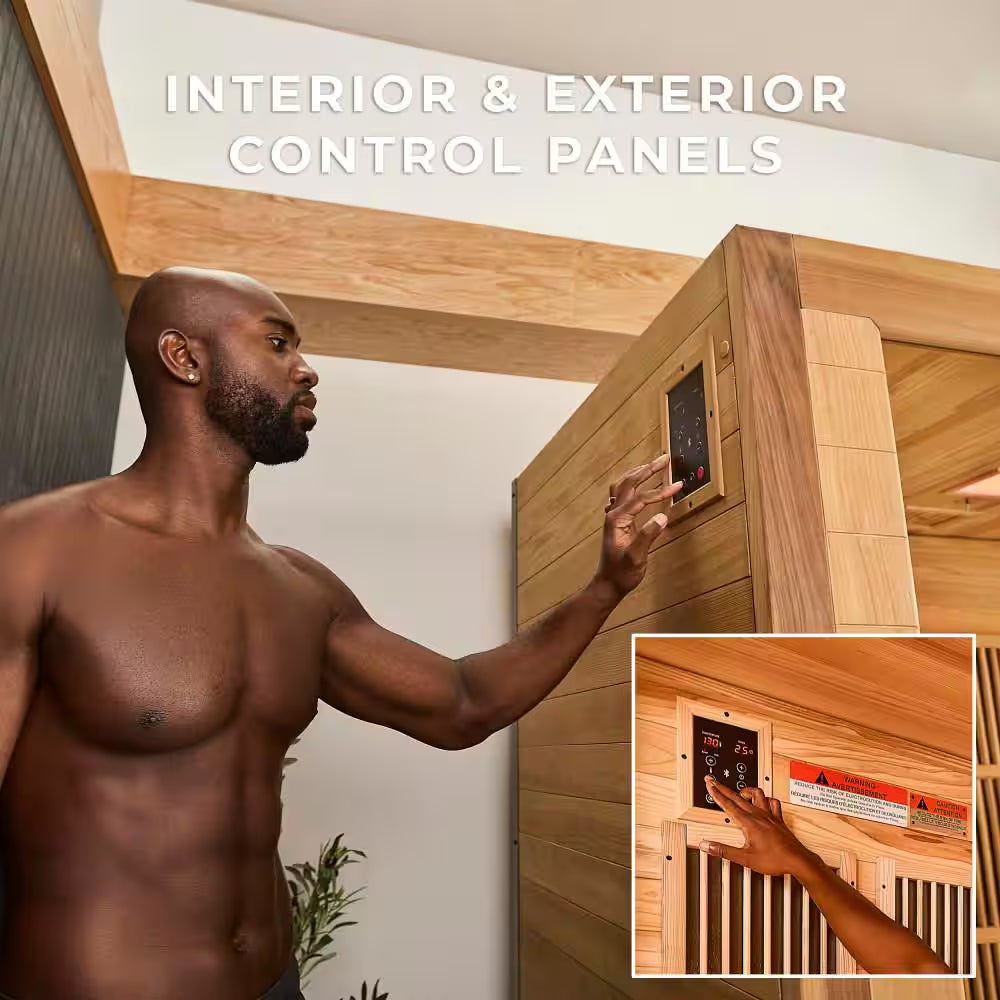 Rylan 4-Person Indoor Cedar Infrared Corner Sauna with 11 Carbon Far-Infrared Heaters, Red Light Therapy, Chromotherapy