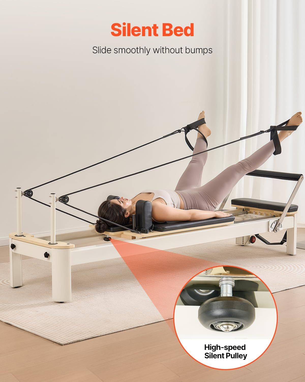 Pilates Reformer, Foldable & Non‑Folding Home Studio Trainer, 400‑440 Lbs Weight Capacity, Smooth Carriage, Sitting Box, Spring & Cord Resistance, Maple, Rubberwood & Aluminum