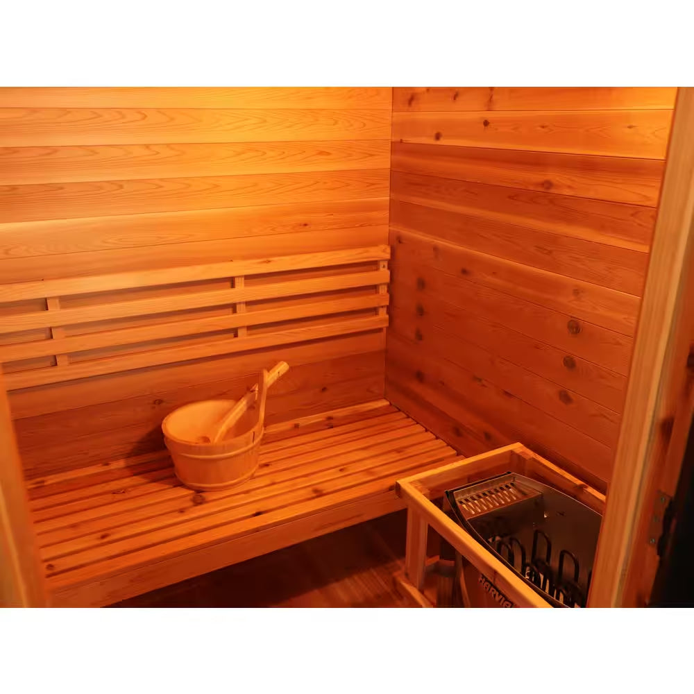 Seneca 3-Person Outdoor Contemporary Hemlock Wet/Dry Sauna with 6.0 Kw Harvia Heater