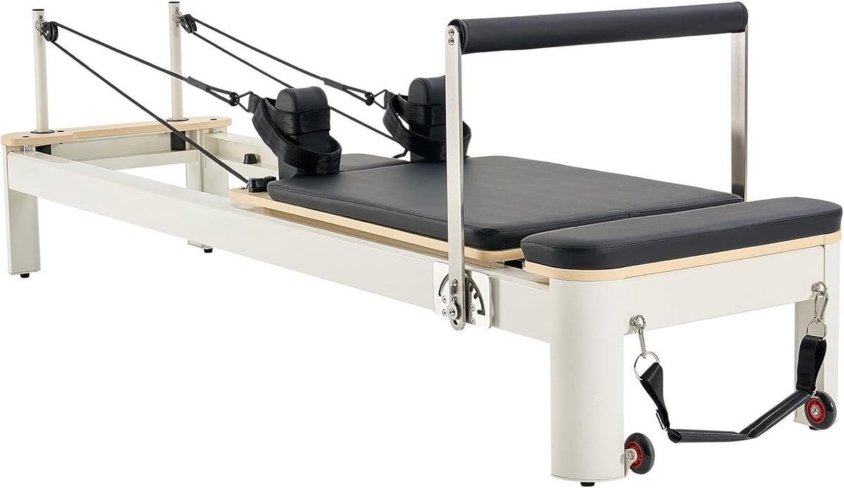 Pilates Reformer, Foldable & Non‑Folding Home Studio Trainer, 400‑440 Lbs Weight Capacity, Smooth Carriage, Sitting Box, Spring & Cord Resistance, Maple, Rubberwood & Aluminum