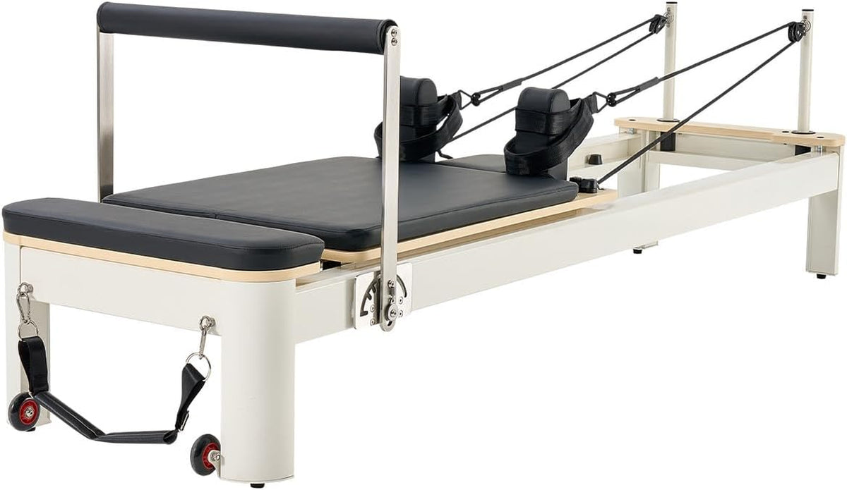 Pilates Reformer, Foldable & Non‑Folding Home Studio Trainer, 400‑440 Lbs Weight Capacity, Smooth Carriage, Sitting Box, Spring & Cord Resistance, Maple, Rubberwood & Aluminum
