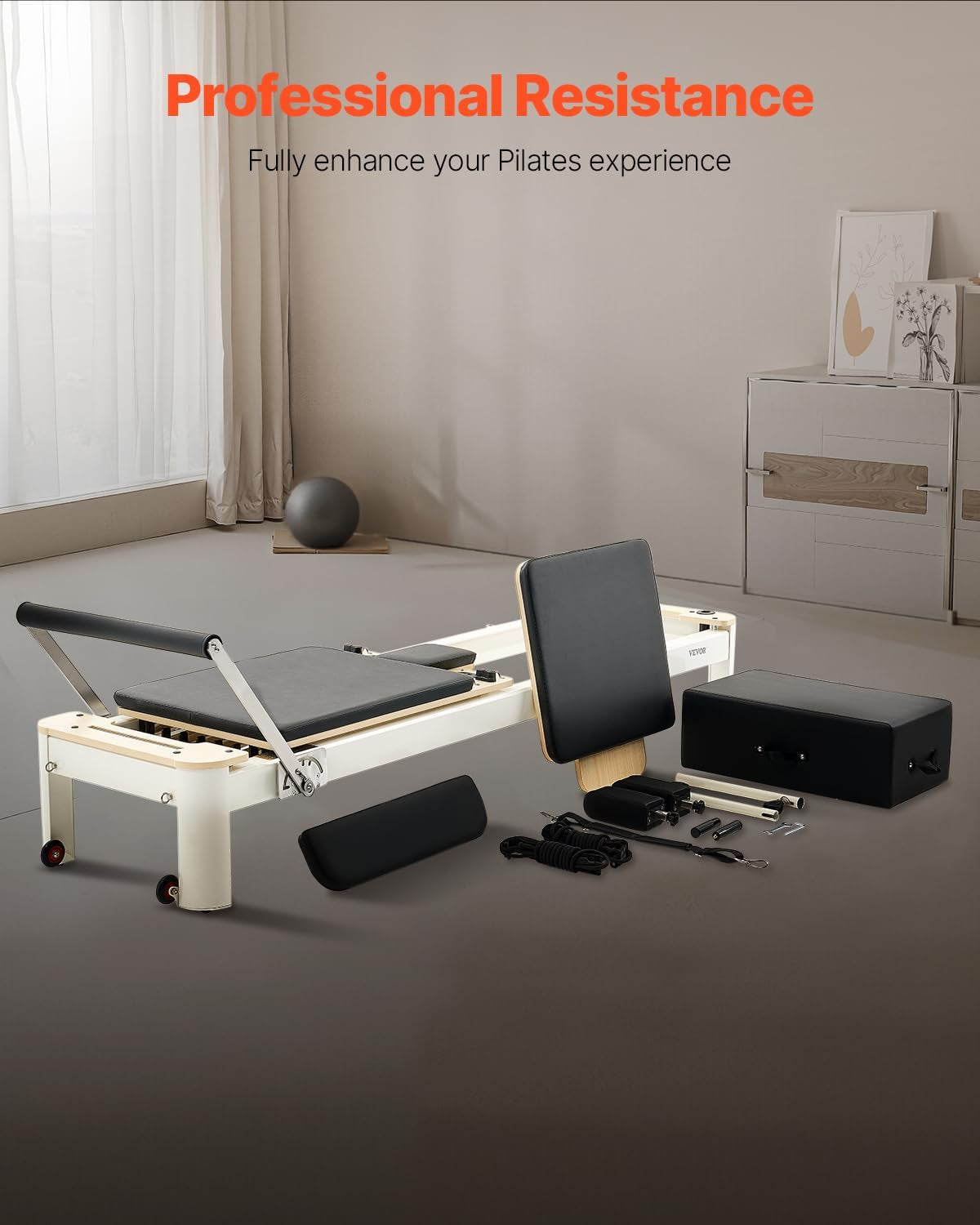 Pilates Reformer, Foldable & Non‑Folding Home Studio Trainer, 400‑440 Lbs Weight Capacity, Smooth Carriage, Sitting Box, Spring & Cord Resistance, Maple, Rubberwood & Aluminum