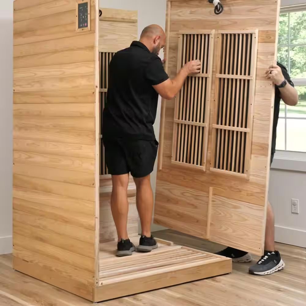 Rylan 1-Person Indoor Cedar Infrared Sauna with 8 Carbon Far-Infrared Heaters, Red Light Therapy and Chromotherapy