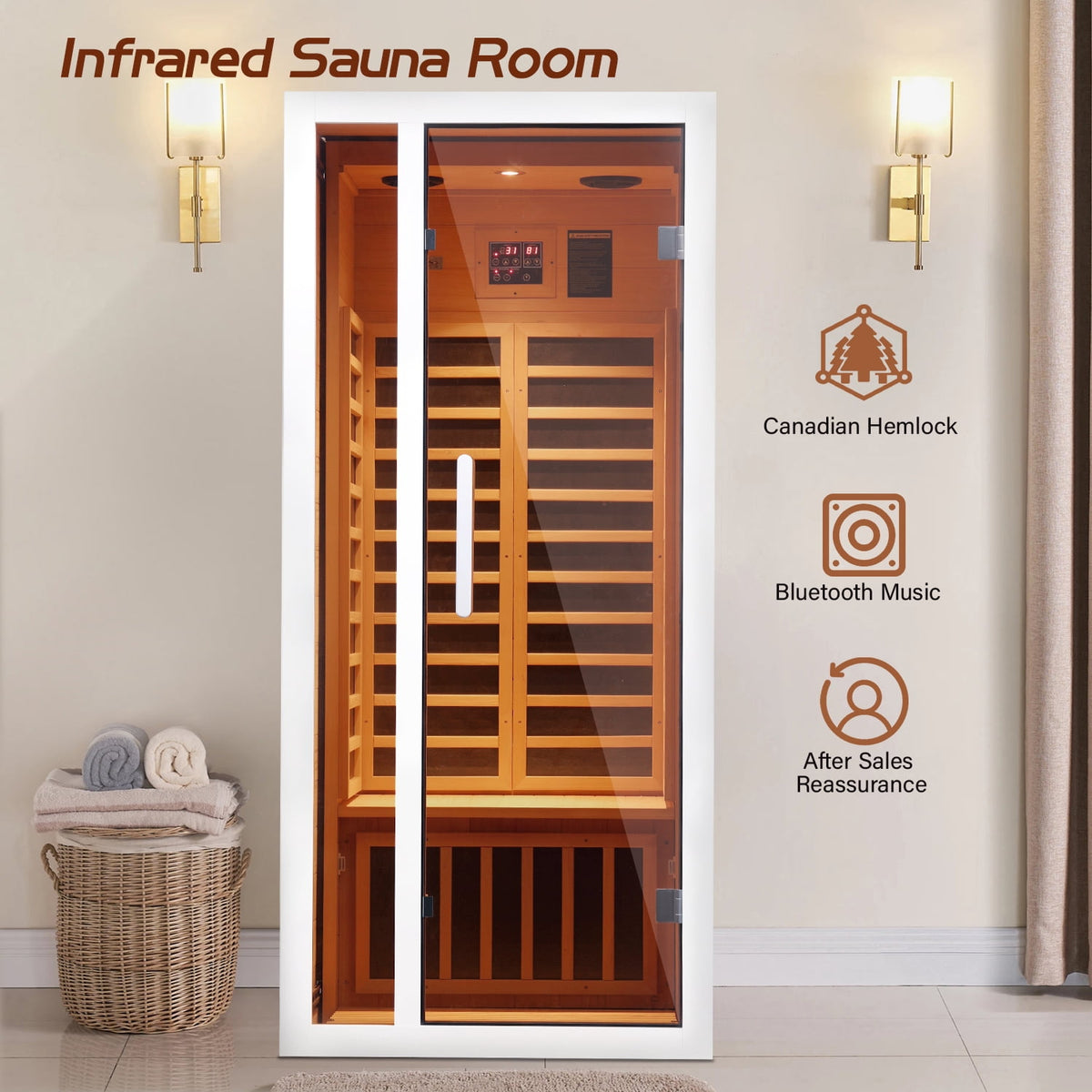 Transform Your Home with the 1-Person Extendable FAR Infrared Sauna – Enjoy Luxurious Relaxation with Hemlock Wood, Bluetooth Speaker, LED Lights, and Digital Control