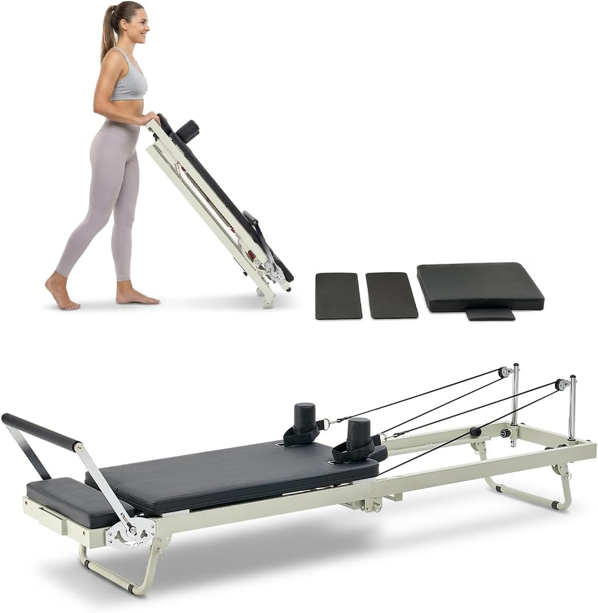 Pilates Reformer Foldable, Suitable for Intermediate and Beginners Users, Pilates Equipment for Home Gym Studio Use with 4 Adjustable Resistance Spring, up to 400 LBS