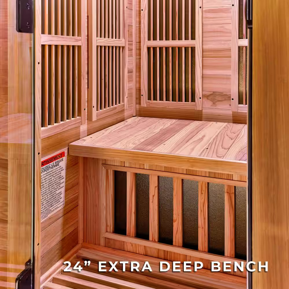 Rylan 1-Person Indoor Cedar Infrared Sauna with 8 Carbon Far-Infrared Heaters, Red Light Therapy and Chromotherapy