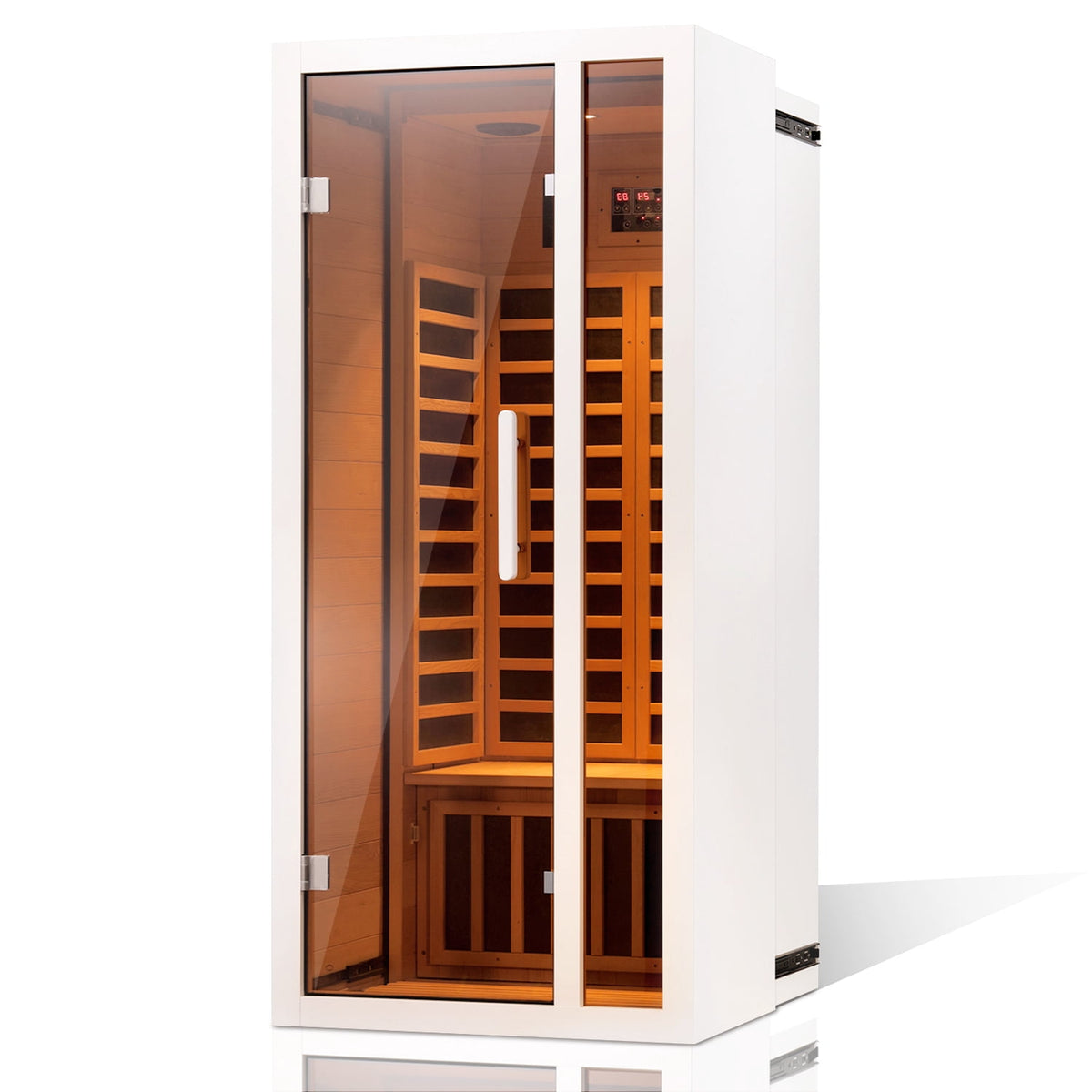 Transform Your Home with the 1-Person Extendable FAR Infrared Sauna – Enjoy Luxurious Relaxation with Hemlock Wood, Bluetooth Speaker, LED Lights, and Digital Control